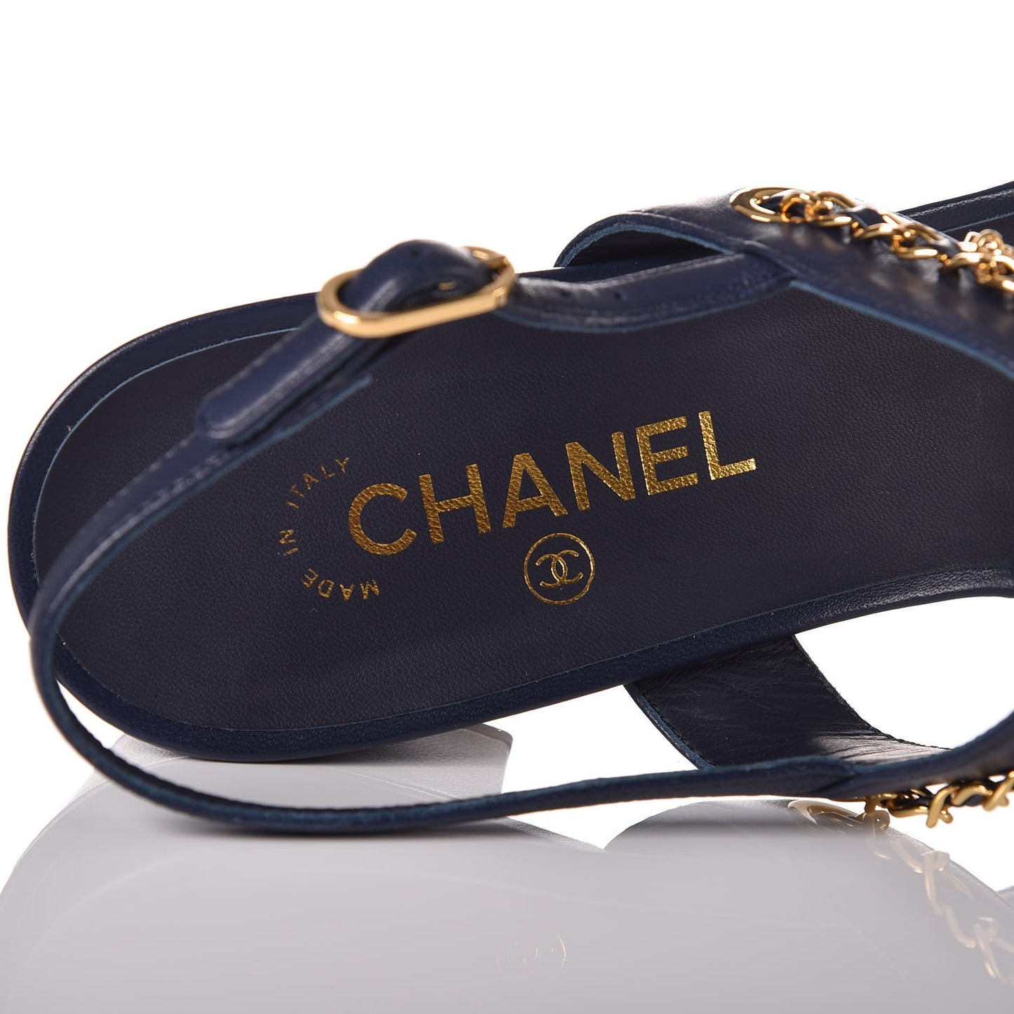 Lambskin Chain Clover Sandals 41 Navy