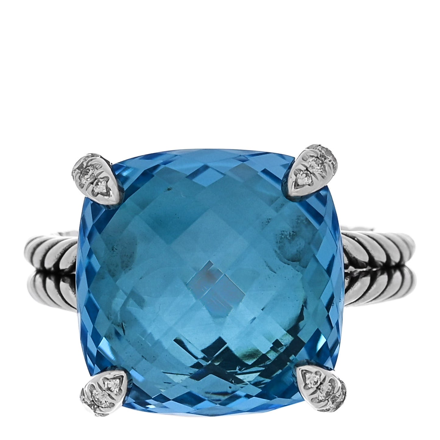 Sterling Silver Diamond Blue Topaz 14mm Chatelaine Ring 53 6.5