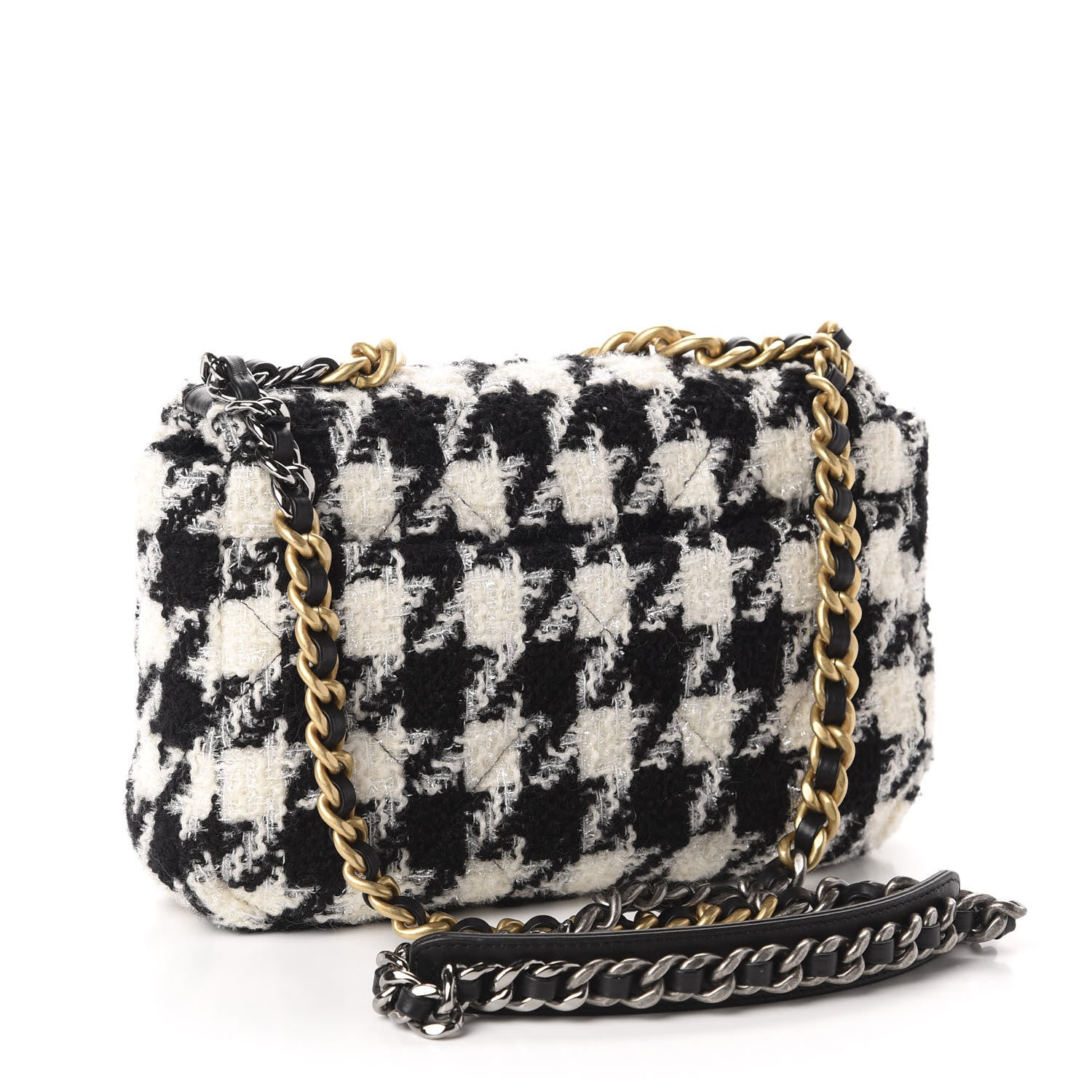 Chanel Tweed Quilted Medium 19 Flap Black Ecru White 3 of 11