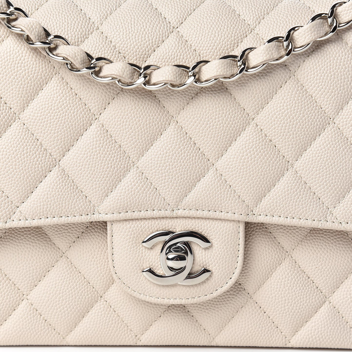 Caviar Quilted Medium Double Flap Light Beige