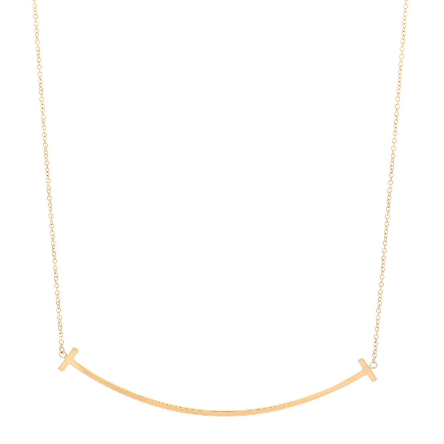 Tiffany 18K Yellow Gold Large T Smile Pendant Necklace 1 of 4