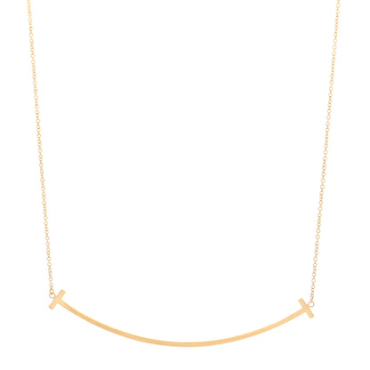 Tiffany 18K Yellow Gold Large T Smile Pendant Necklace 1 of 4