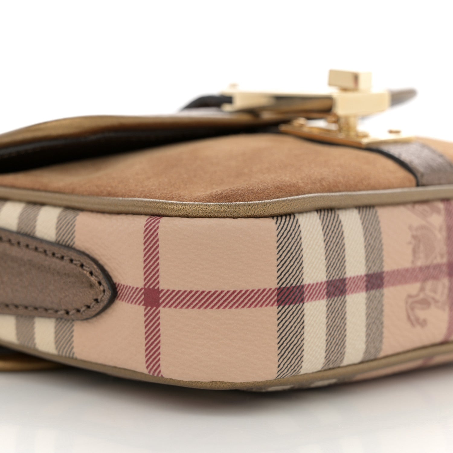 Burberry Metallic Suede Haymarket Check Mini Berkeley Crossbody Antique Gold 8 of 9