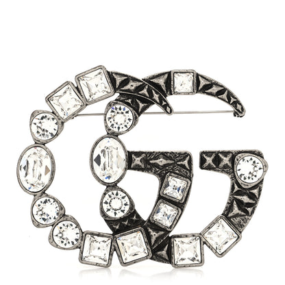Gucci Metal Crystal Double G Brooch Silver 1 of 4