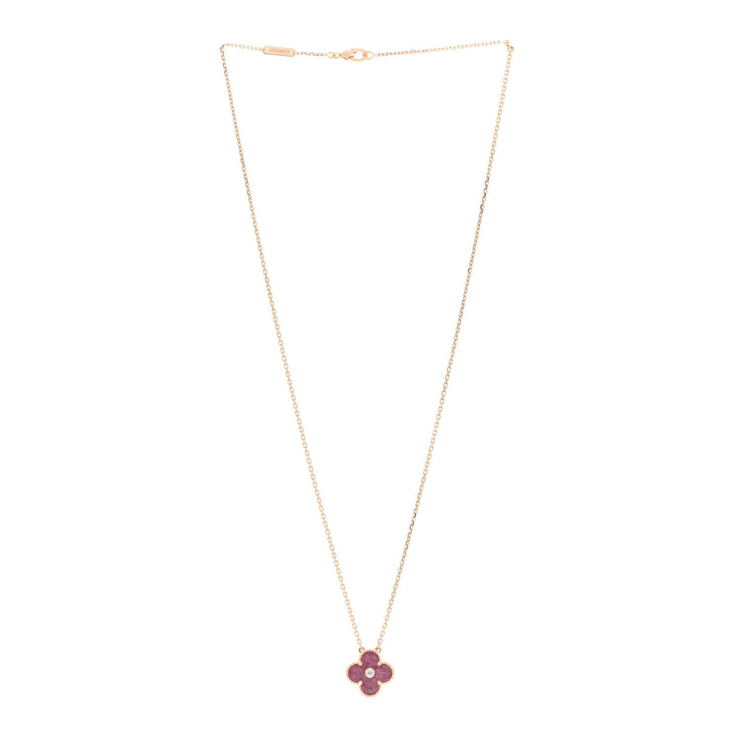 Van Cleef & Arpels 18K Rose Gold Diamond Rhodonite Vintage Alhambra Pendant Necklace 3 of 6