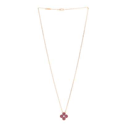 Van Cleef & Arpels 18K Rose Gold Diamond Rhodonite Vintage Alhambra Pendant Necklace 3 of 6