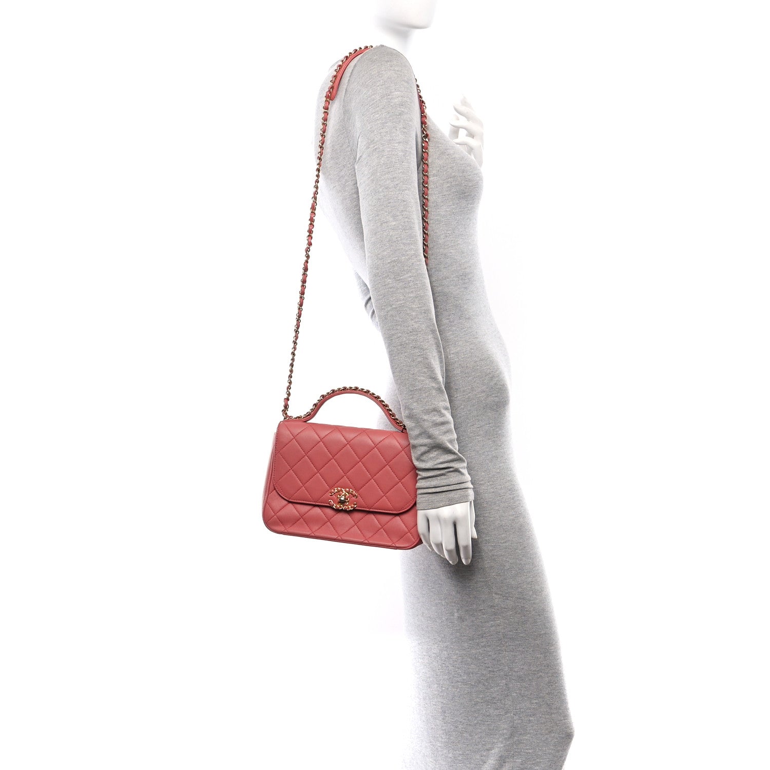 Chanel Lambskin Quilted Chain Infinity Top Handle Flap Pink 2 of 11