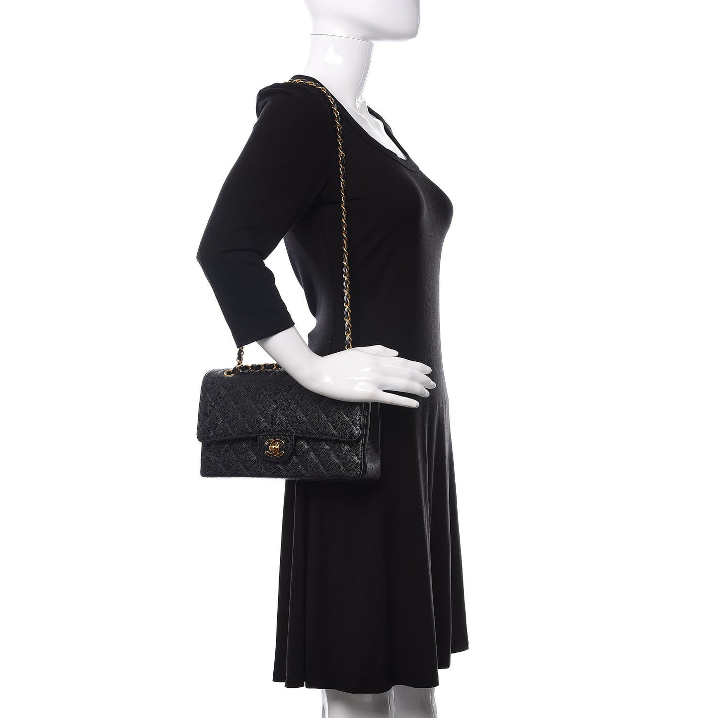 Caviar Quilted Medium Double Flap Navy