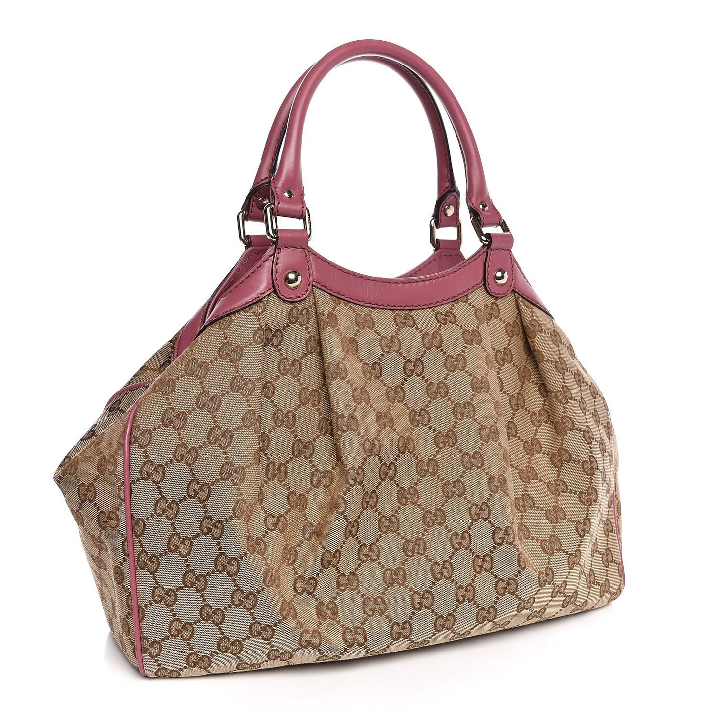 Monogram Margaux Calfskin Medium Sukey Tote Beige Ebony Vintage Rose