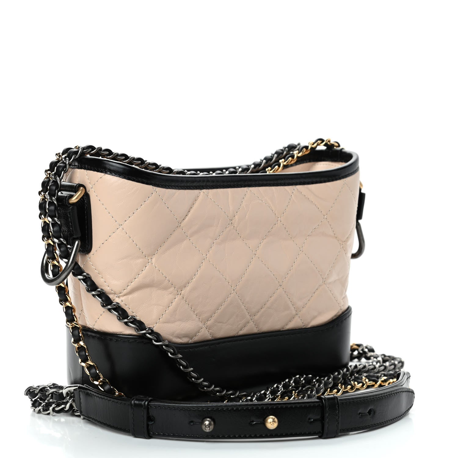 Chanel Aged Calfskin Quilted Small Gabrielle Hobo Beige Black 2 of 4