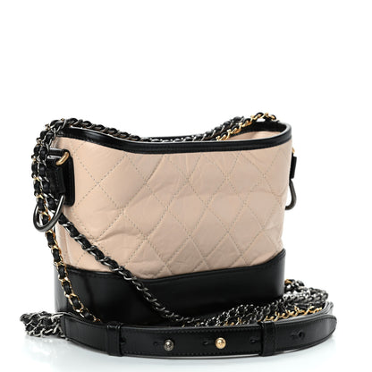 Chanel Aged Calfskin Quilted Small Gabrielle Hobo Beige Black 2 of 4