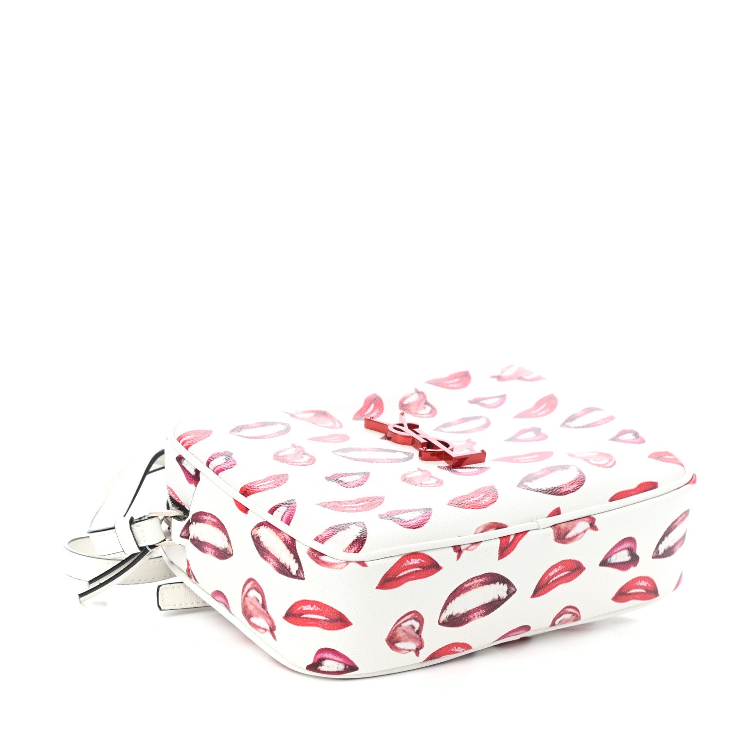 Saint Laurent Grain De Poudre Lips Print Medium Classic Monogram Camera Bag White Red 4 of 9