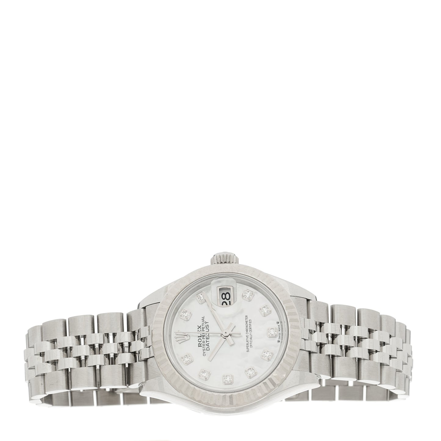 Stainless Steel 18K White Gold Diamond Mother of Pearl 28mm Oyster Perpetual Datejust Watch 279174