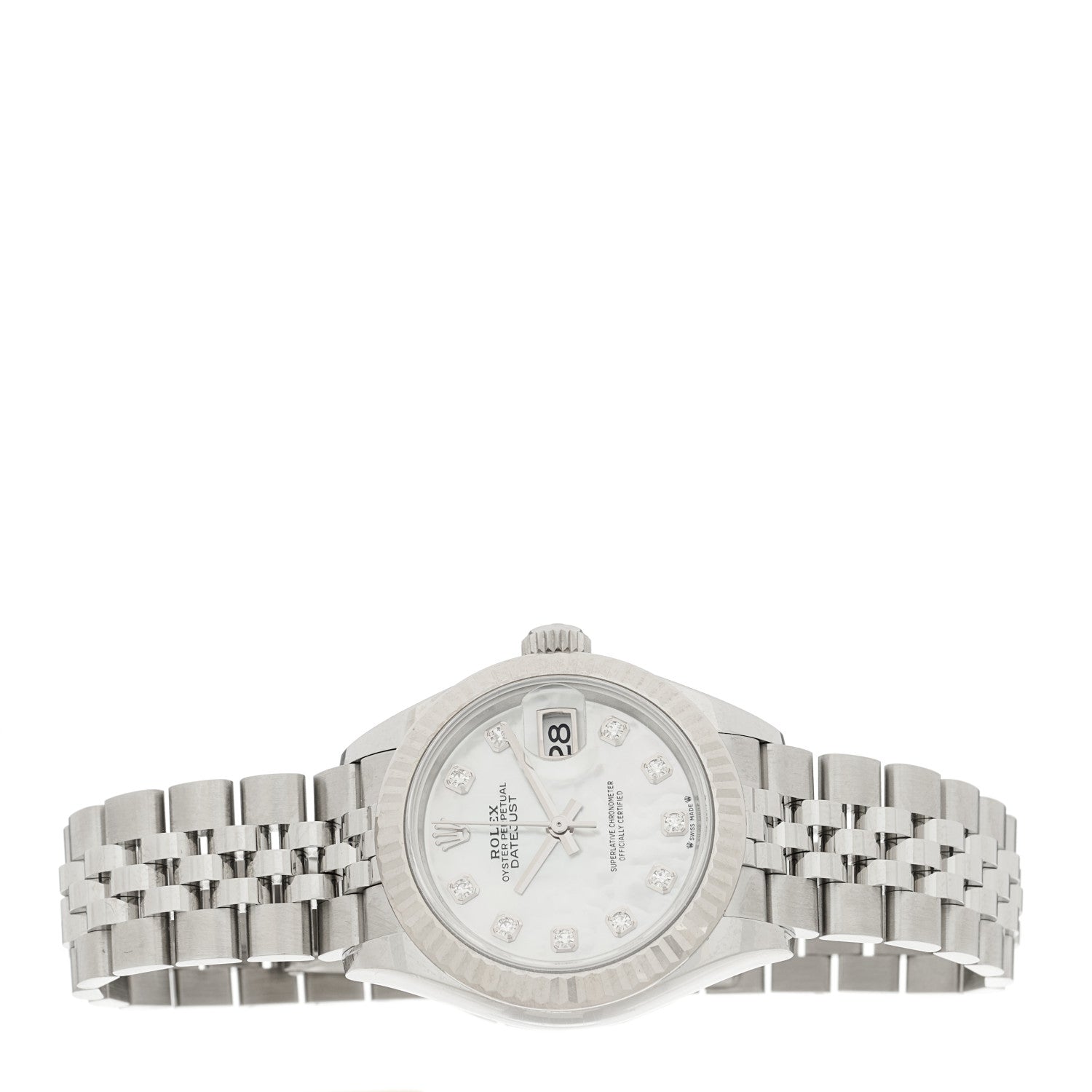 Rolex Stainless Steel 18K White Gold Diamond Mother of Pearl 28mm Oyster Perpetual Datejust Watch 279174 2 of 5