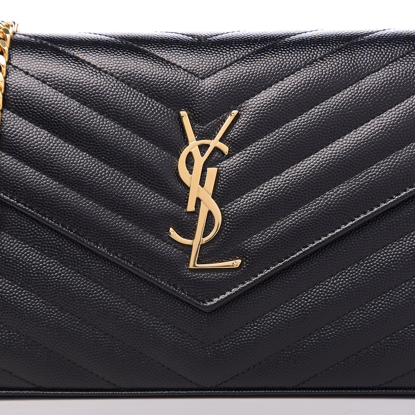 Grain De Poudre Matelasse Chevron Monogram Chain Wallet Black