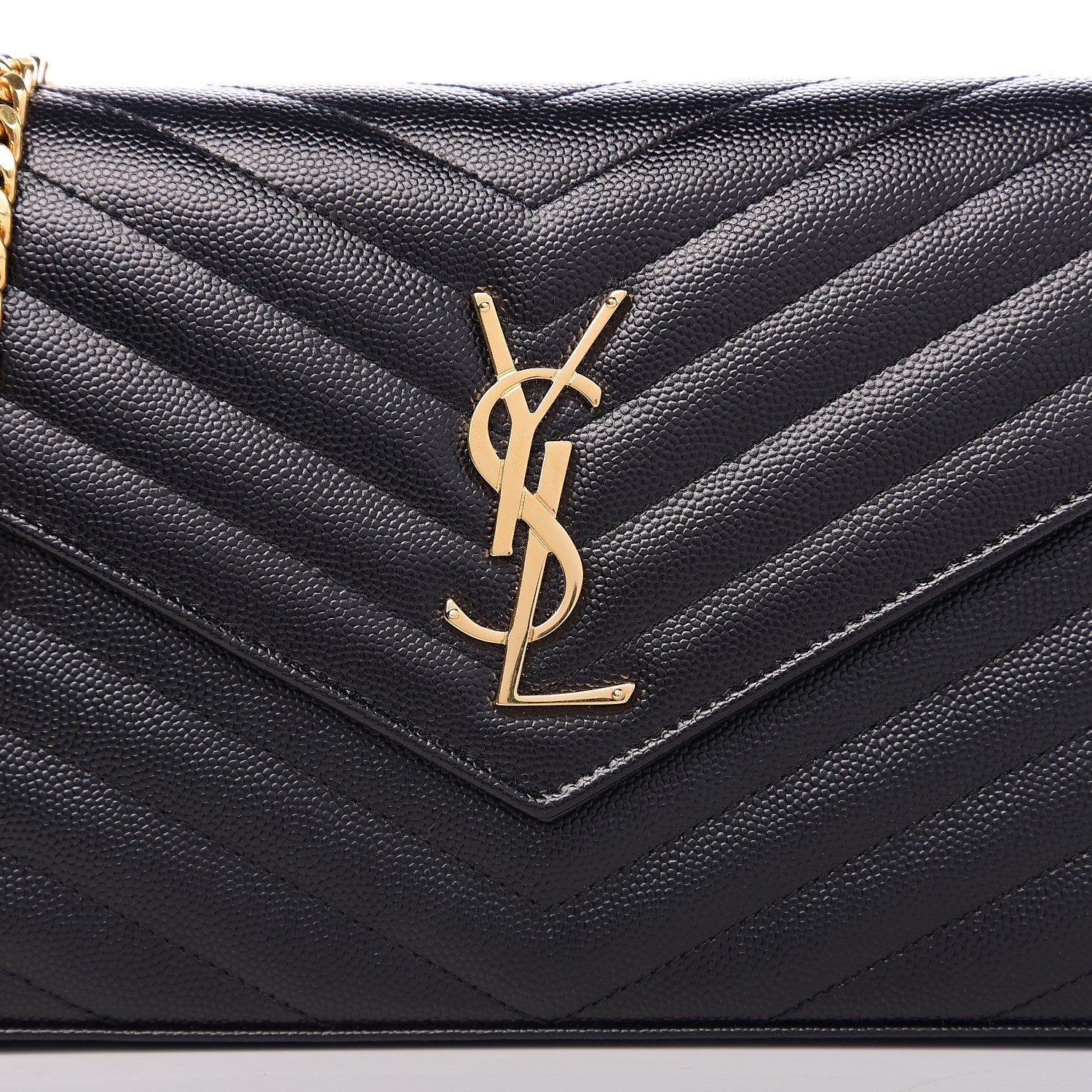 Saint Laurent Grain De Poudre Matelasse Chevron Monogram Chain Wallet Black 10 of 10