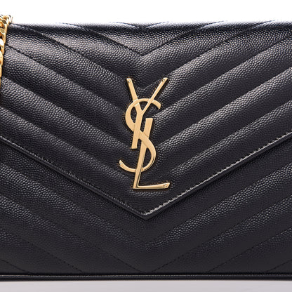 Saint Laurent Grain De Poudre Matelasse Chevron Monogram Chain Wallet Black 10 of 10