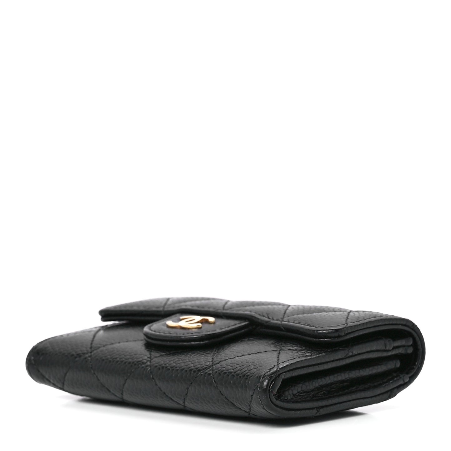 Caviar Quilted Flap Card Holder Wallet Black