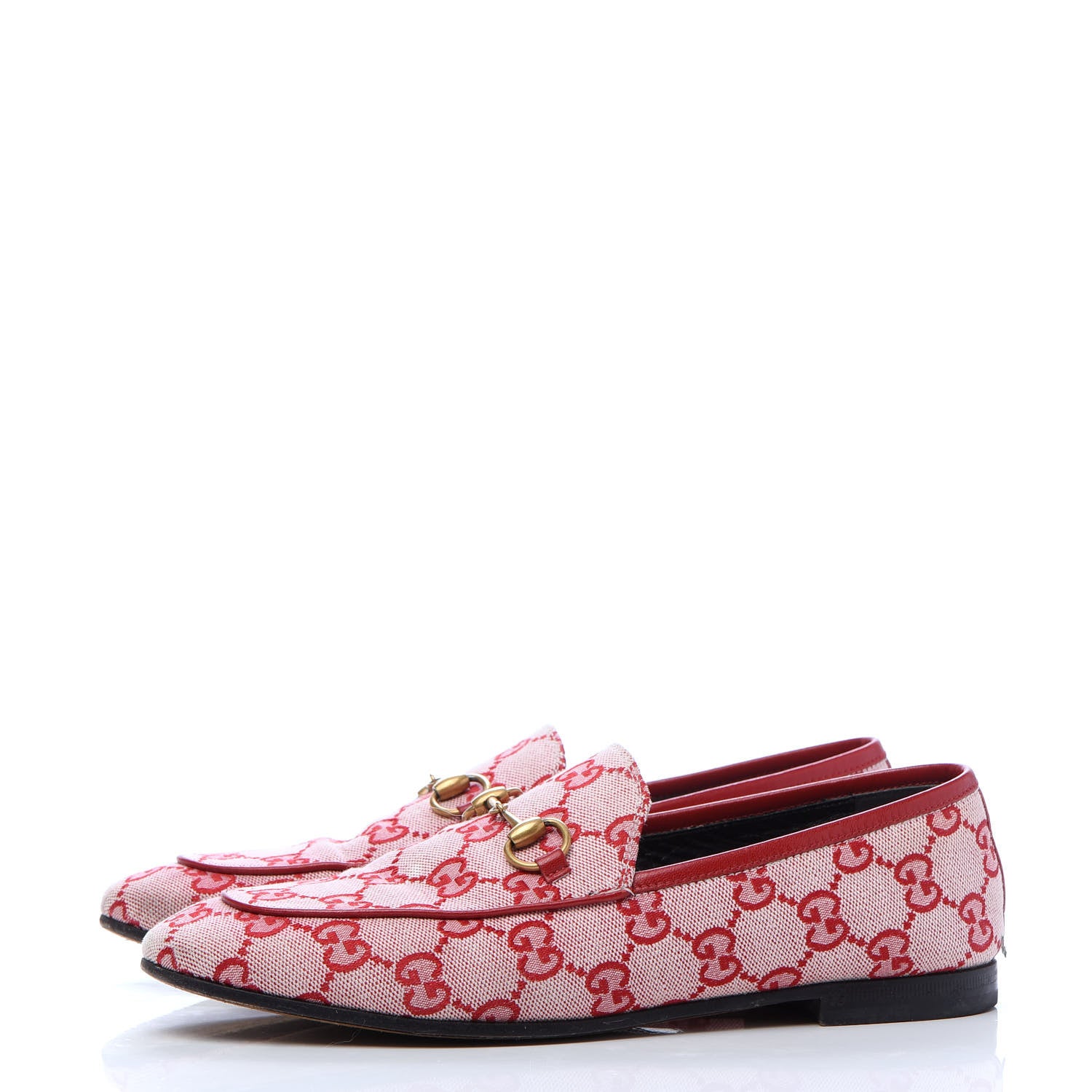 Gucci Canvas GG Monogram Horsebit Womens Jordaan Loafers 37 Gardenia Hibiscus Red 3 of 9