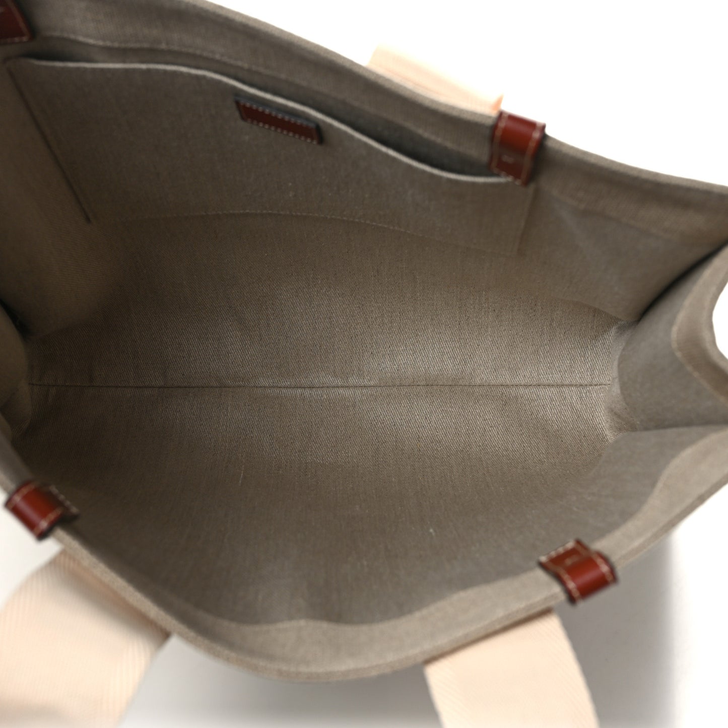 Linen Calfskin Large Woody Ribbon Tote White Brown