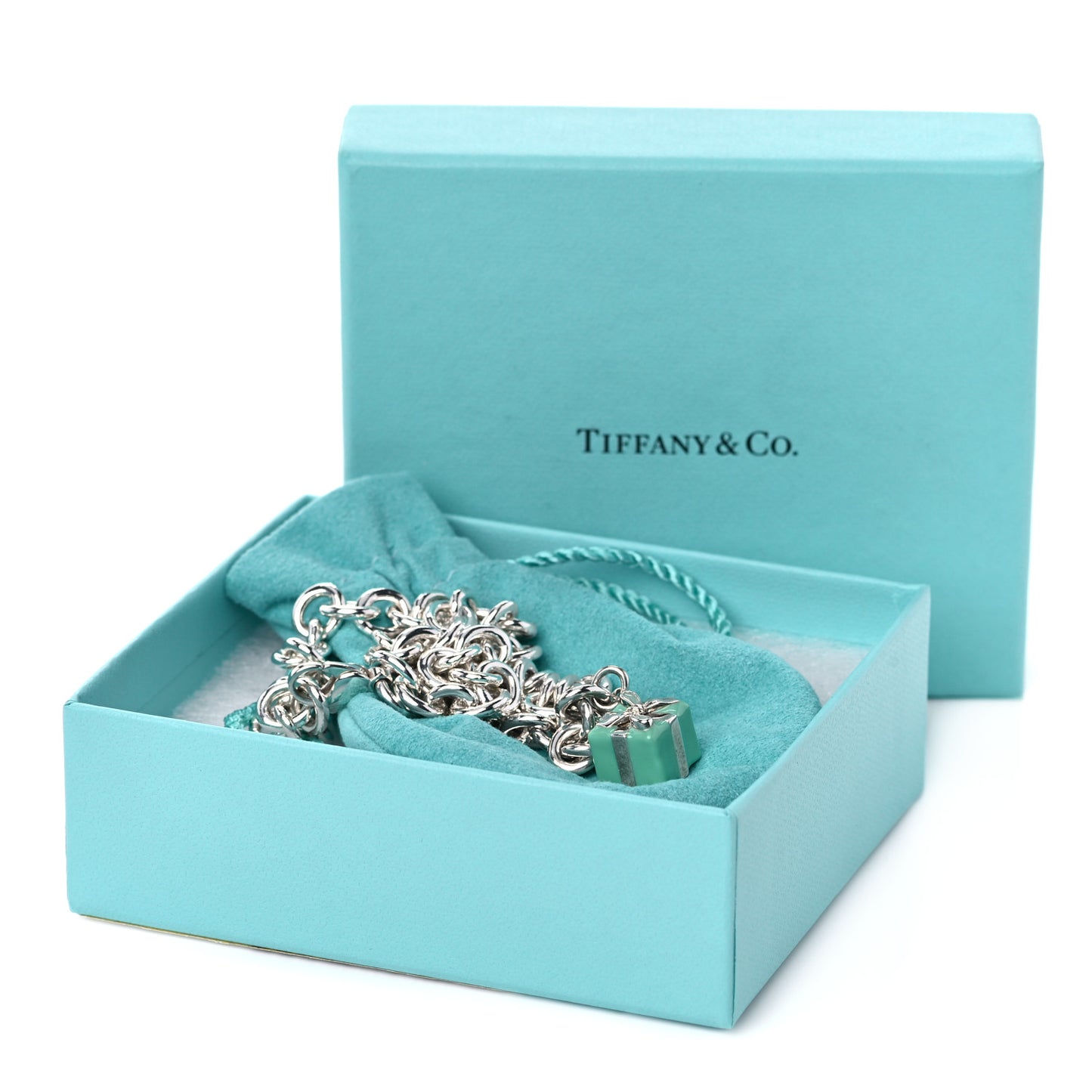 Sterling Silver Enamel Gift Box Charm Choker Necklace Blue
