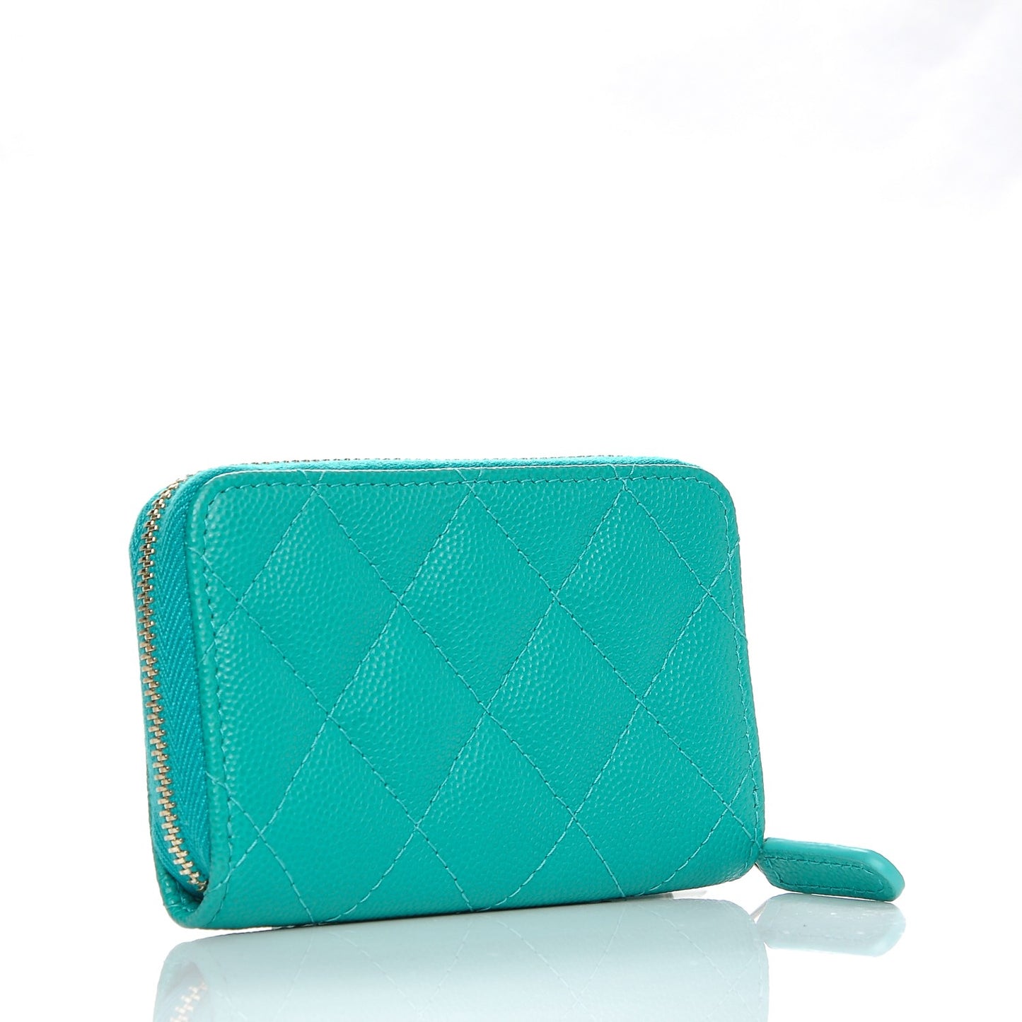 Caviar Quilted Zip Coin Purse Turquoise