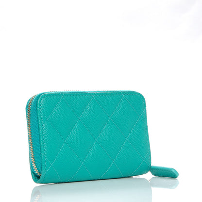 Chanel Caviar Quilted Zip Coin Purse Turquoise 3 of 8