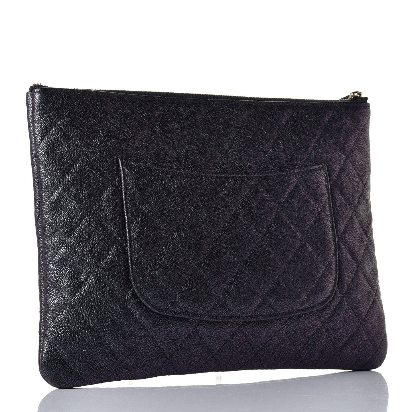 Iridescent Caviar Medium Night by the C Pouch Clutch Black