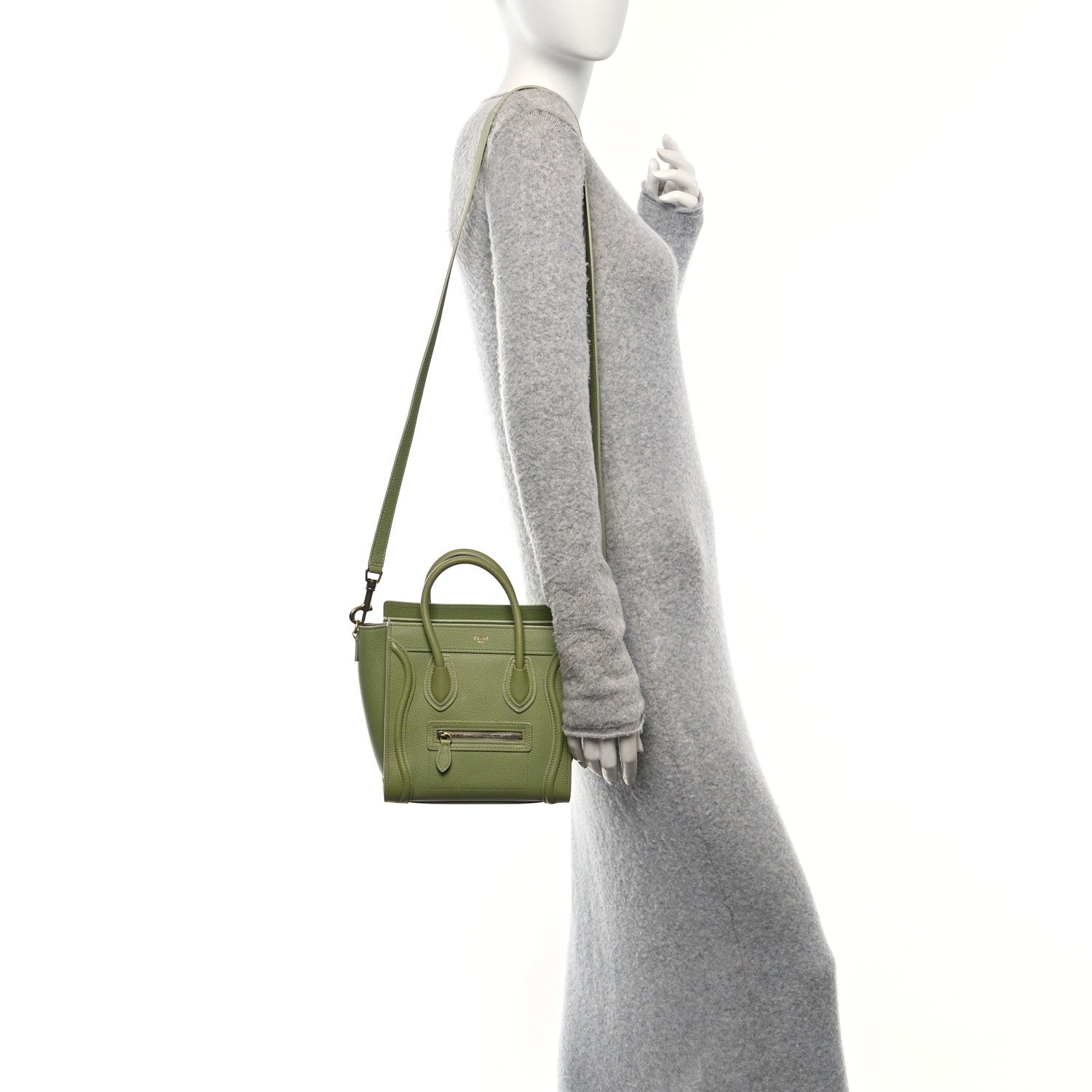 Celine Drummed Calfskin Nano Luggage Green 2 of 11