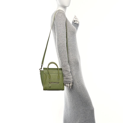 Celine Drummed Calfskin Nano Luggage Green 2 of 11