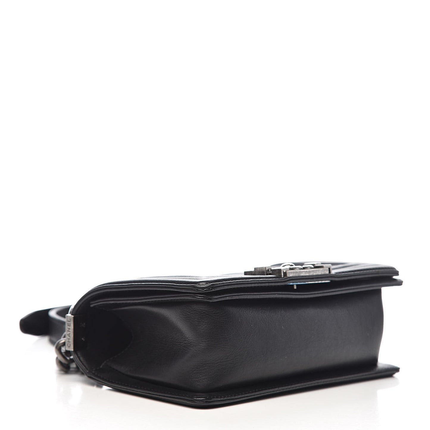 Calfskin Double Stitch Small Boy Flap Black