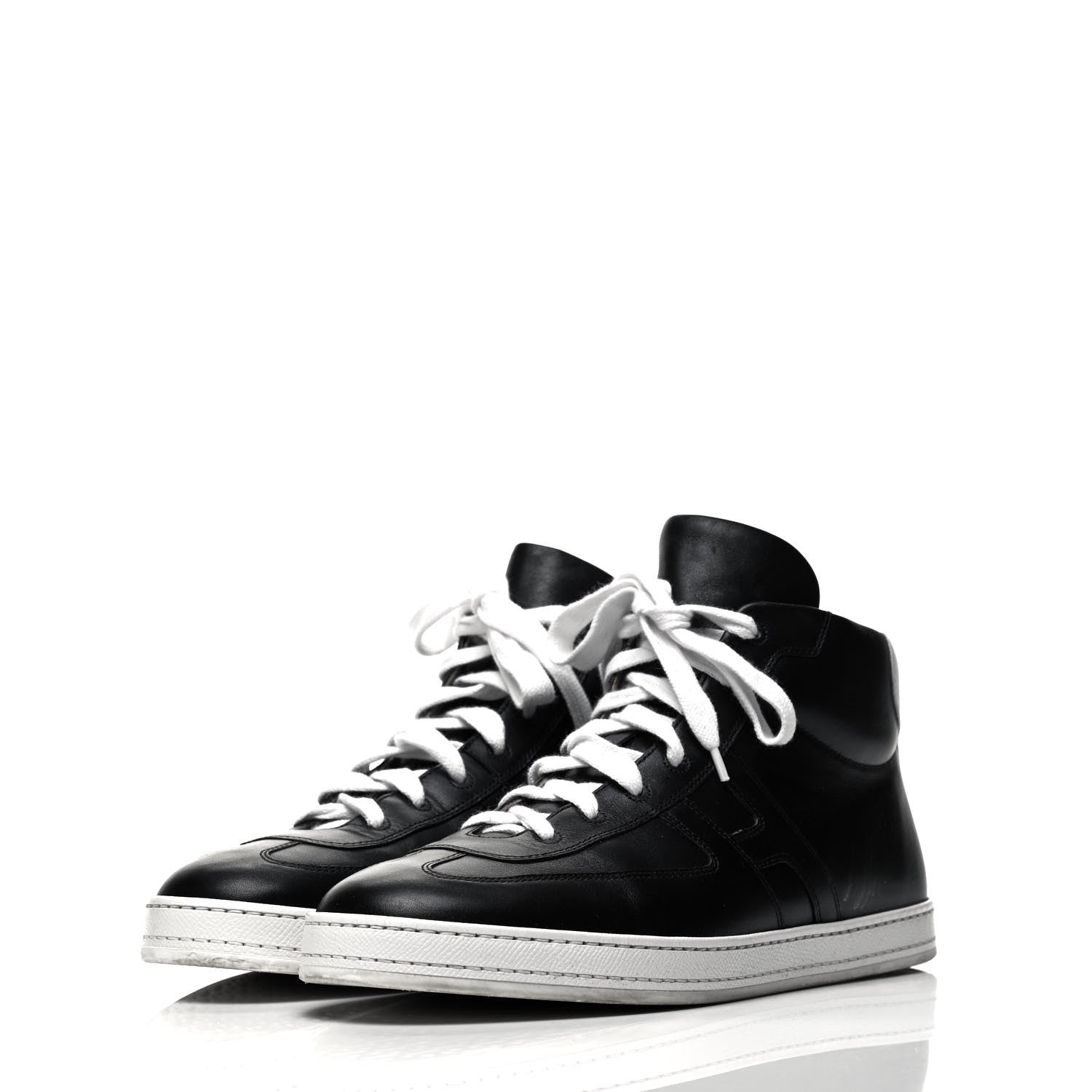 Hermes Calfskin Mens High Top Poker Sneakers 43 Black White 3 of 7