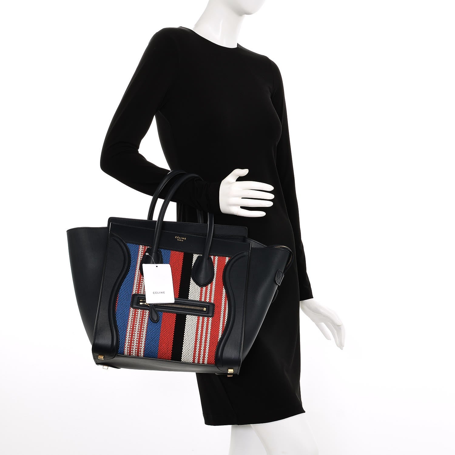 Celine Smooth Calfskin Striped Cotton Canvas Mini Luggage Navy Blue 2 of 7