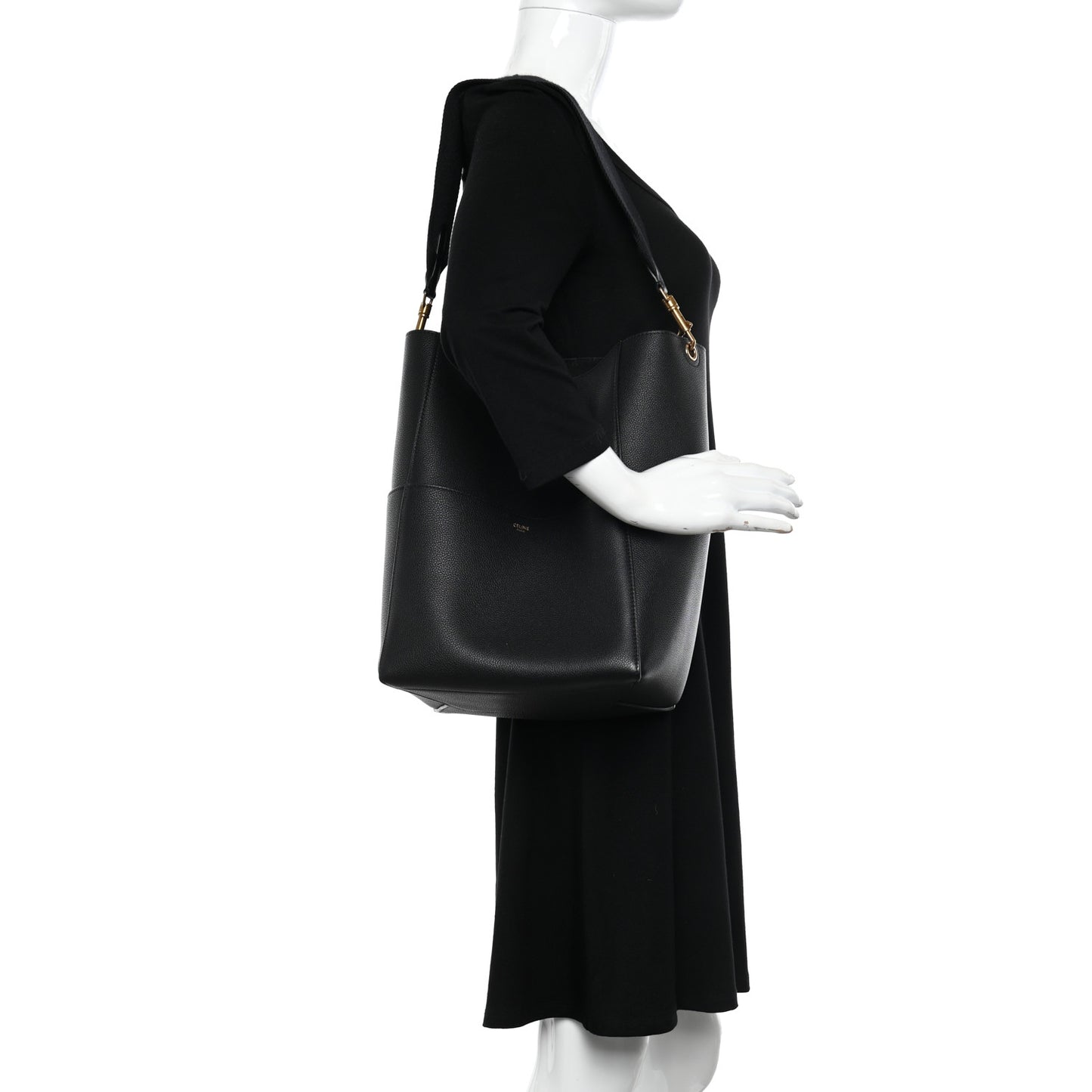 Soft Grained Calfskin Sangle Bucket Bag Black
