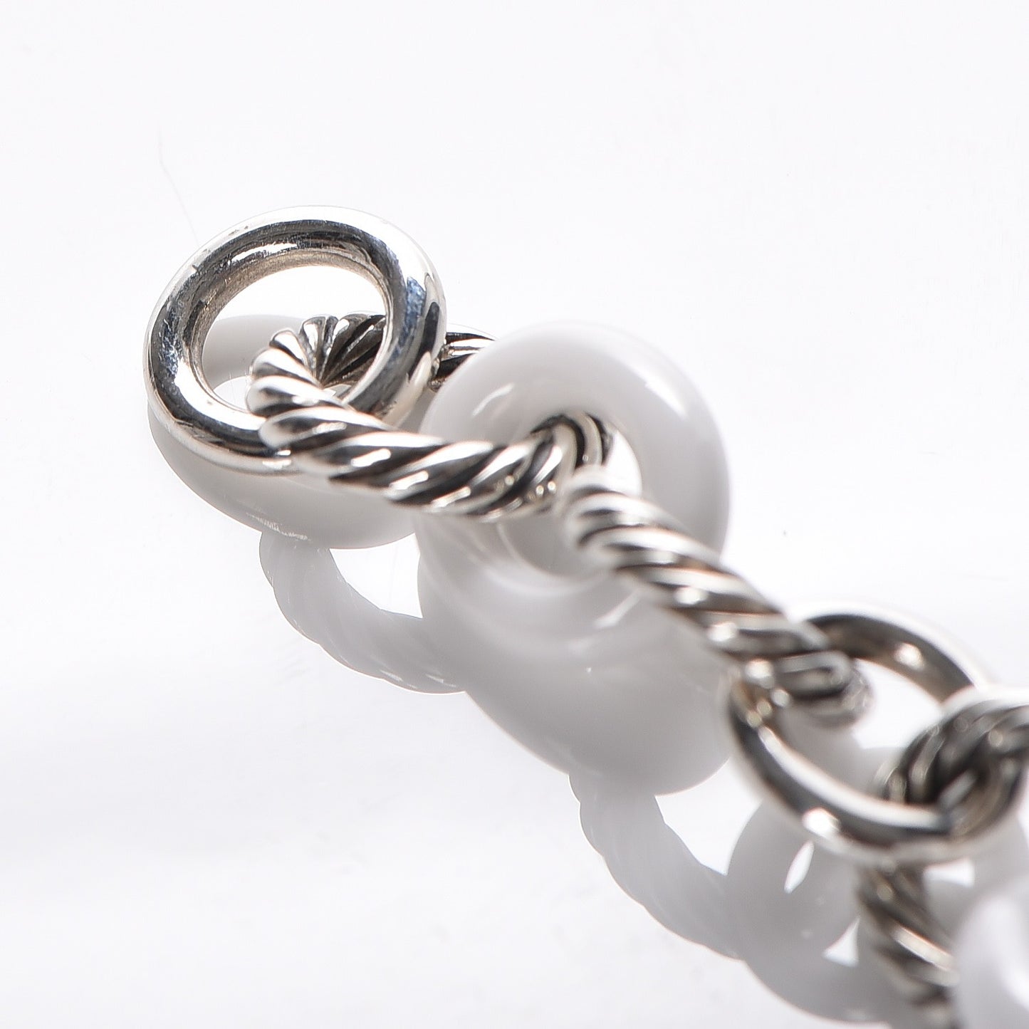 Sterling Silver Ceramic 13mm Large Oval Link Bracelet White