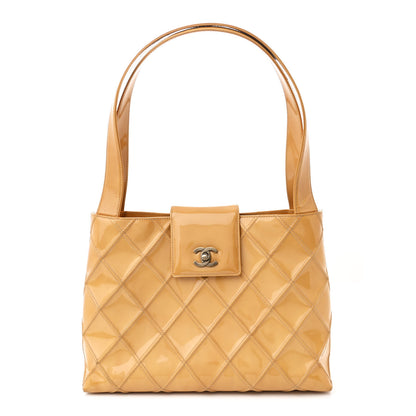 Chanel Patent Quilted Shoulder Bag Beige 1 of 13