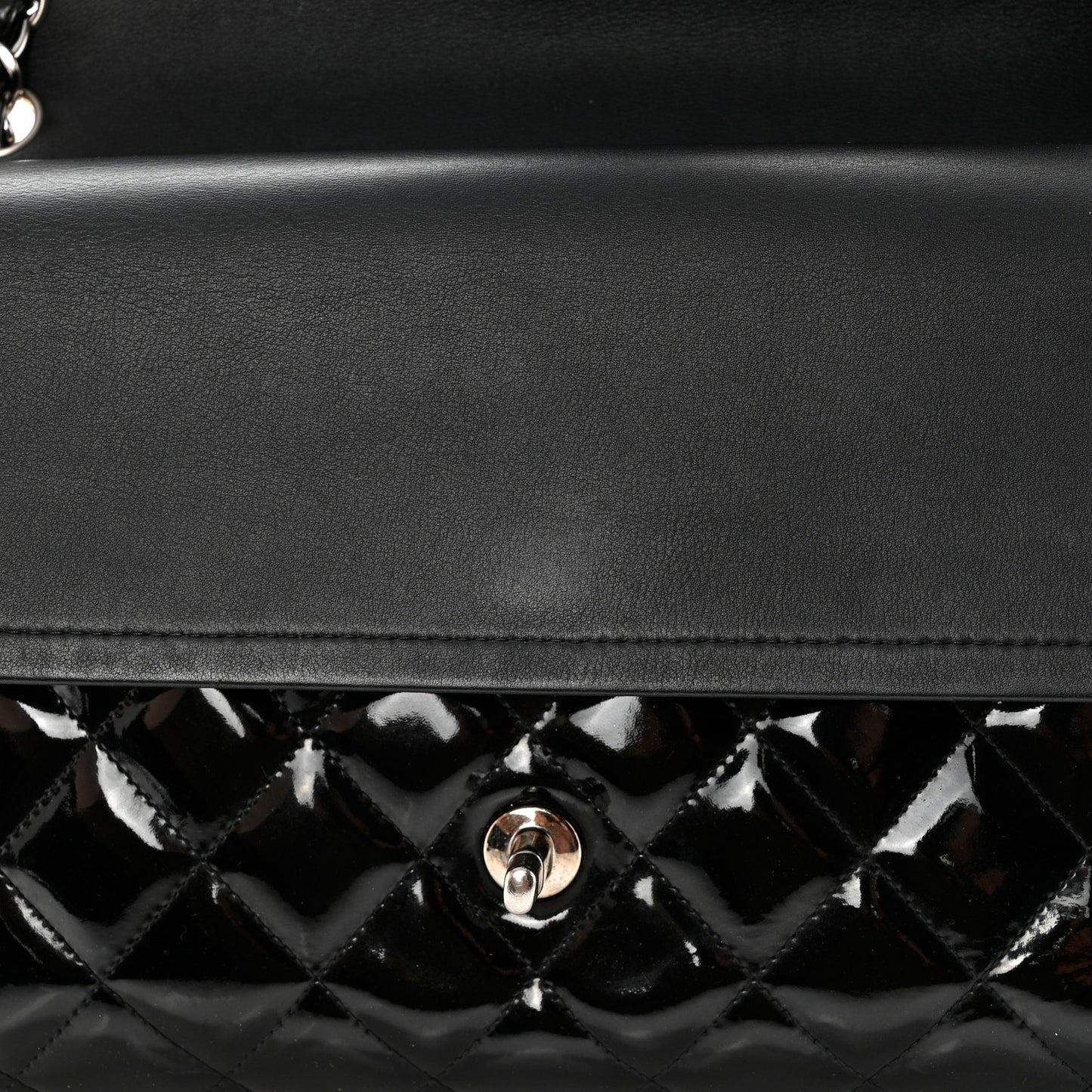 Patent Quilted Jumbo Double Flap Black