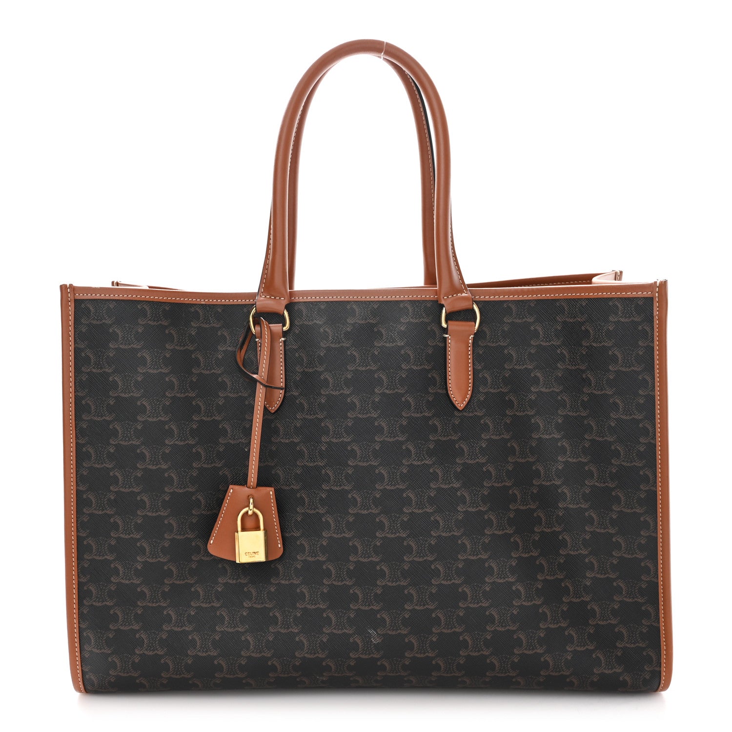 Celine Triomphe Canvas Calfskin Horizontal Cabas Tan 1 of 11
