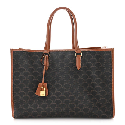 Celine Triomphe Canvas Calfskin Horizontal Cabas Tan 1 of 11