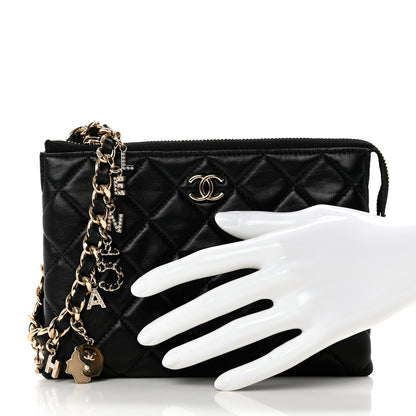 Chanel Lambskin Coco Charms Quilted Pouch Bag Black 2 of 7