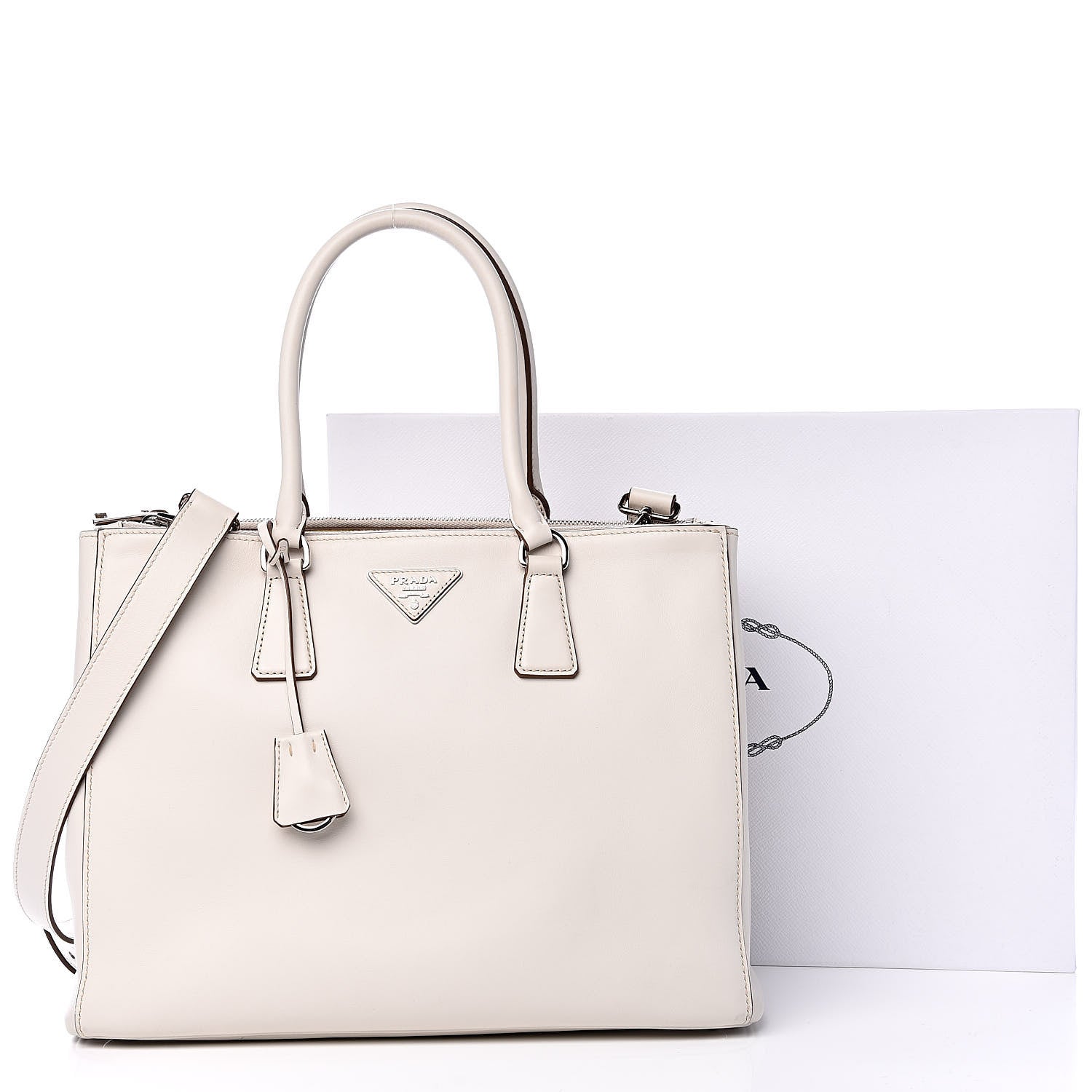 Prada City Calfskin Bi-Color Large Galleria Double Zip Tote Talco Mimosa 12 of 12