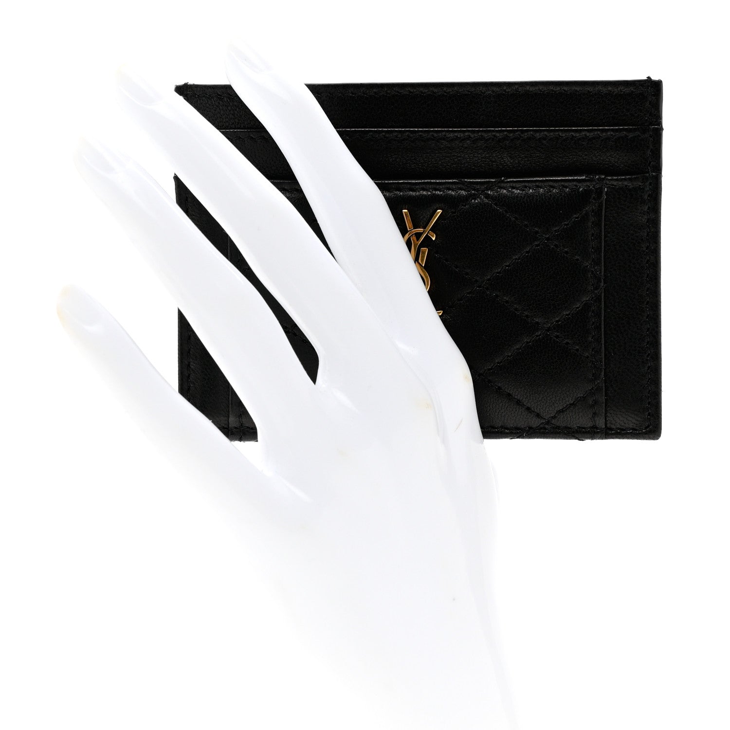 Saint Laurent Lambskin Quilted Gaby Credit Card Case Black 2 of 7