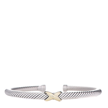David Yurman Sterling Silver 18K Yellow Gold 4mm X Station Cable Bracelet 1 of 4