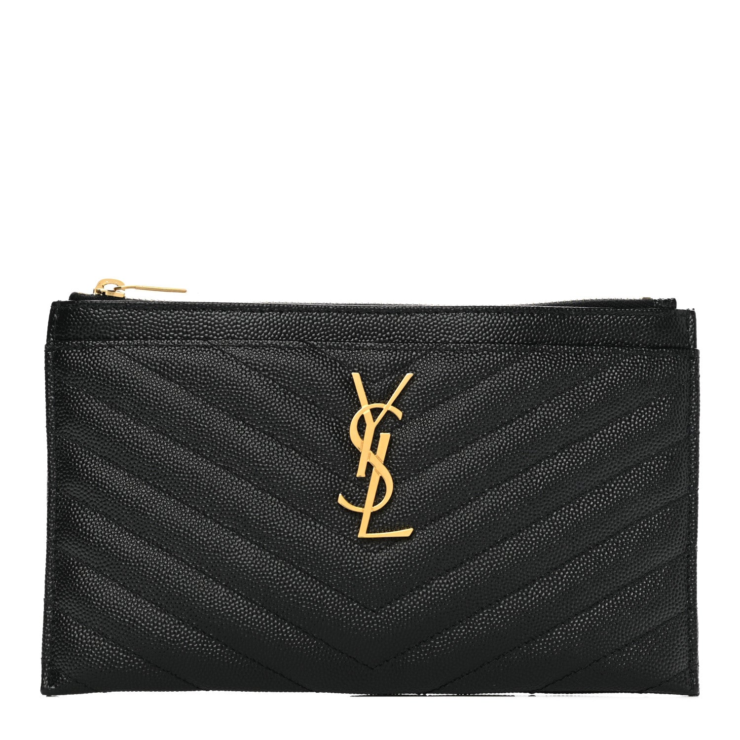 Saint Laurent Grain De Poudre Chevron Monogram Bill Pouch Black 1 of 7