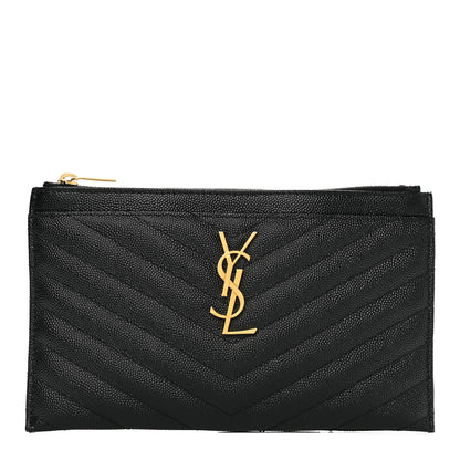 Saint Laurent Grain De Poudre Chevron Monogram Bill Pouch Black 1 of 7