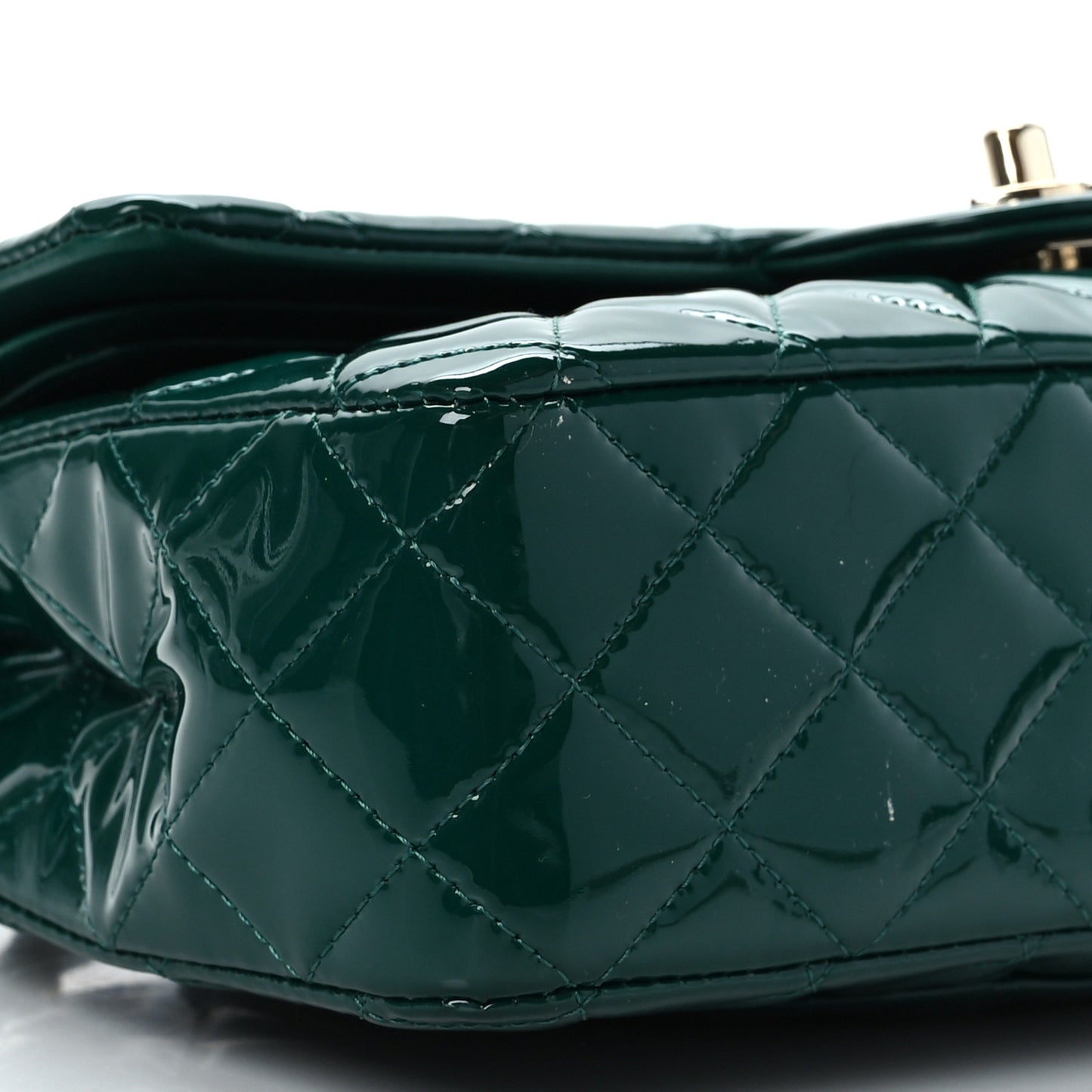 Patent Calfskin Quilted Medium Double Flap Green