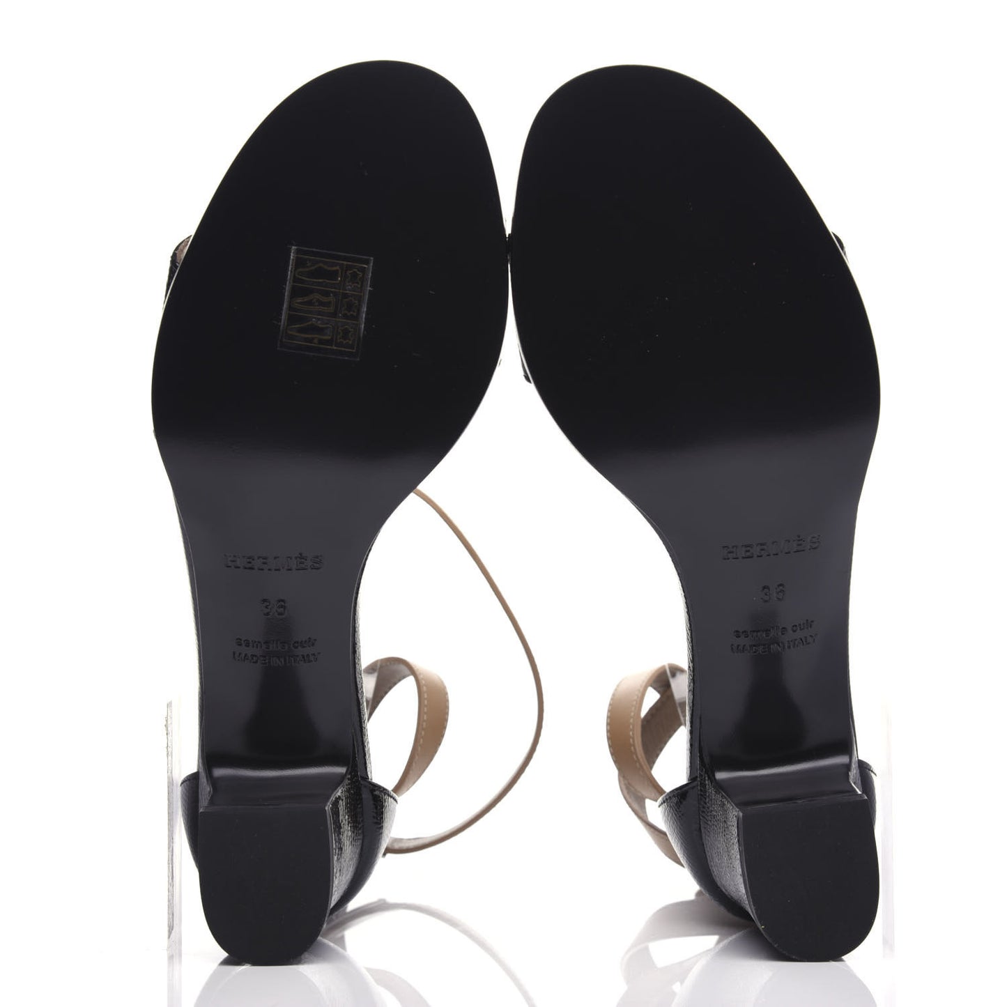 Calfskin Patent Epsom Manege Sandals 36 Black