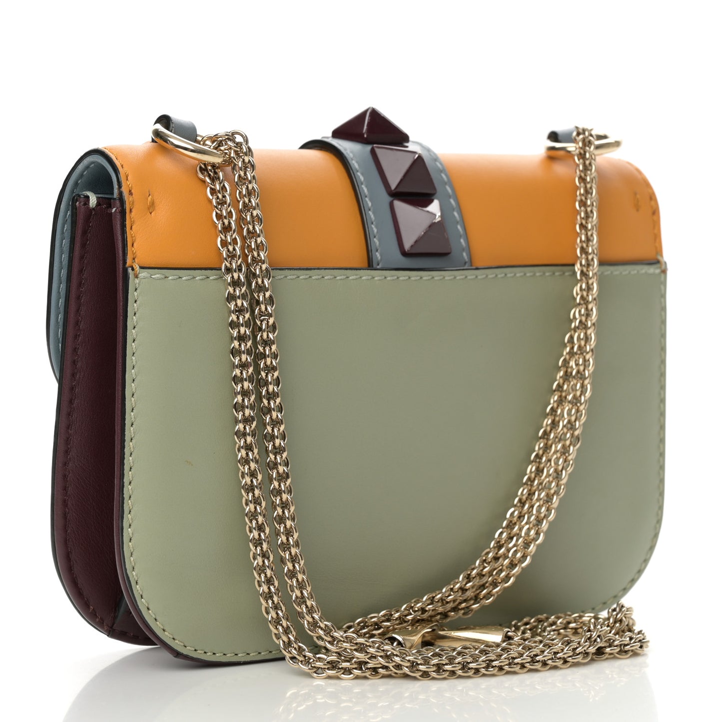 Vitello Small Glam Lock Rockstud Flap Mandarin Green Tea London Stone Rubin