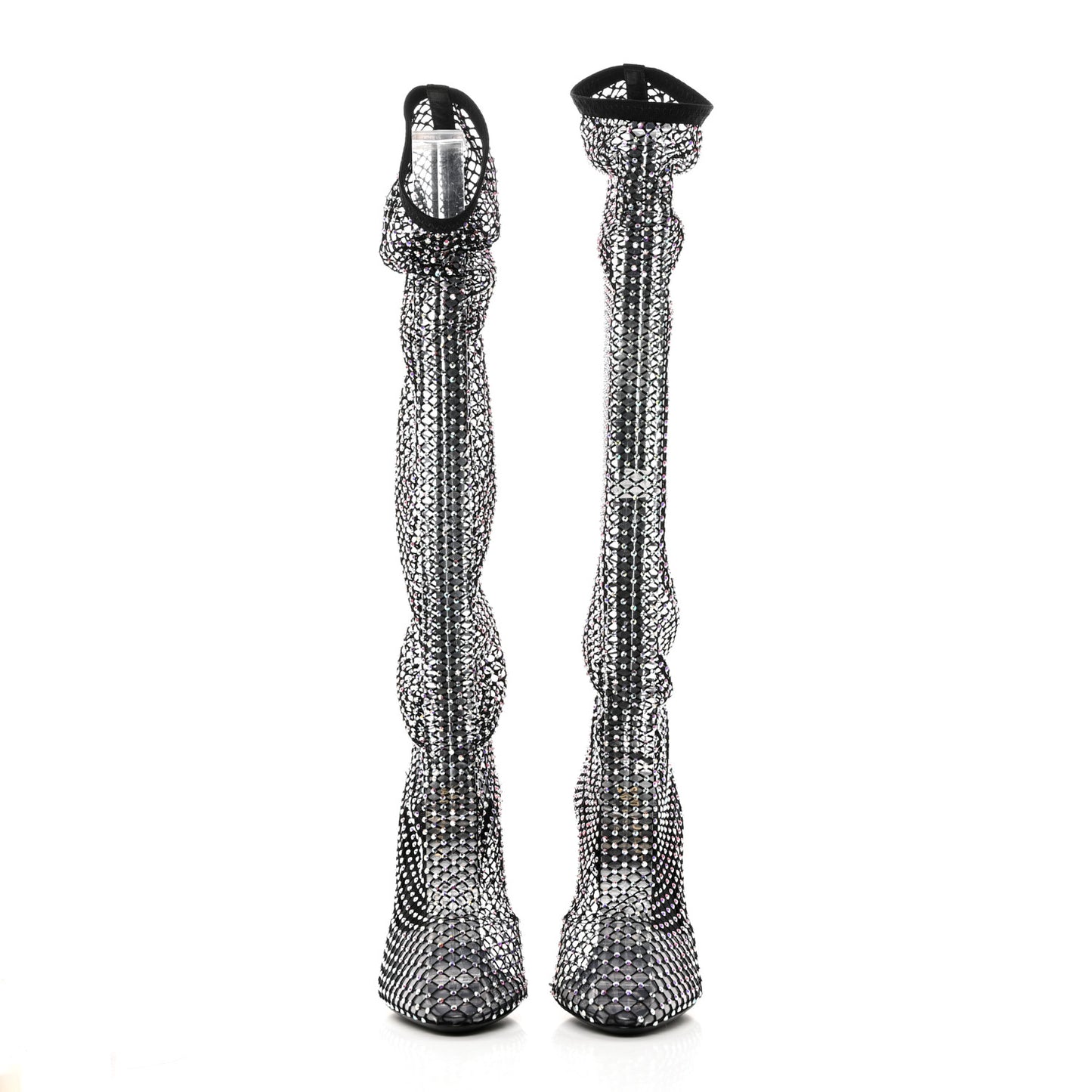 SAINT LAURENT Mesh Crystal Koller 100 Knee High Boots 37 Black