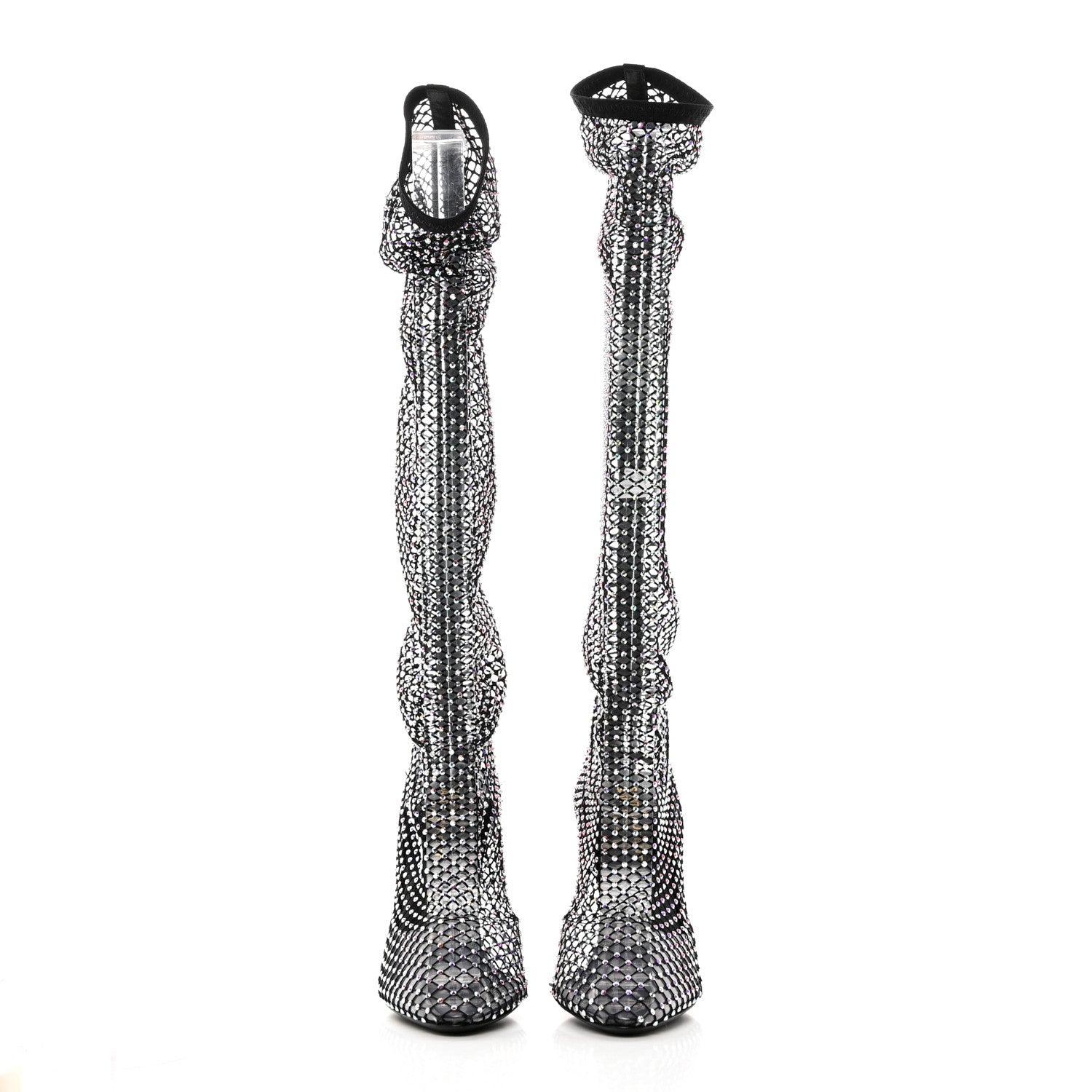Saint Laurent SAINT LAURENT Mesh Crystal Koller 100 Knee High Boots 37 Black 2 of 8